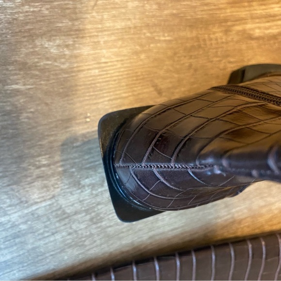 Zara Dark Brown Croc Embossed Knee-High Boots - Picture 7 of 14